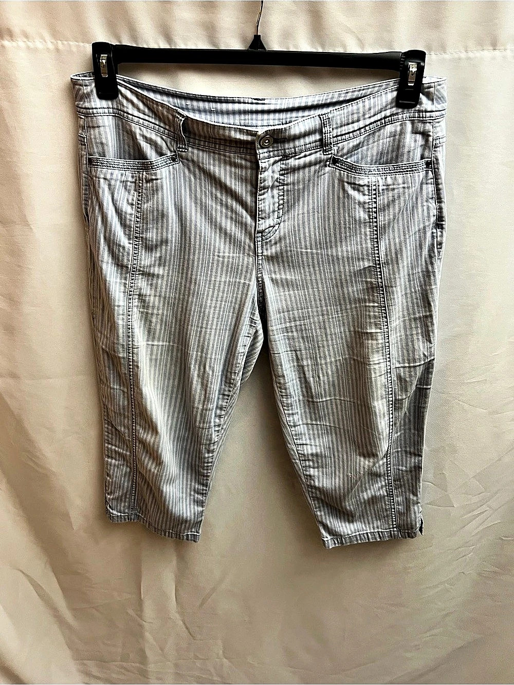 Style & Co Women’s Size 12 Striped Capri Pants Blue White Stretch